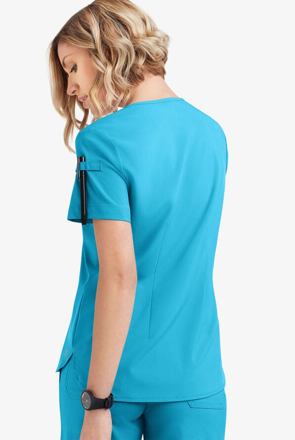 Blusa m&eacute;dica Easy STRETCH Nikki con cuello festoneado y 1 bolsillo para mujer - Turquoise - 4