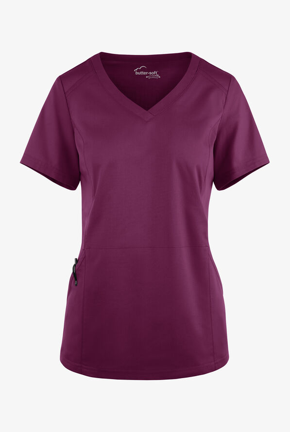 Blusa m&eacute;dica UA Butter-Soft STRETCH con detalle tejido y 3 bolsillos para mujer - Wine - 1