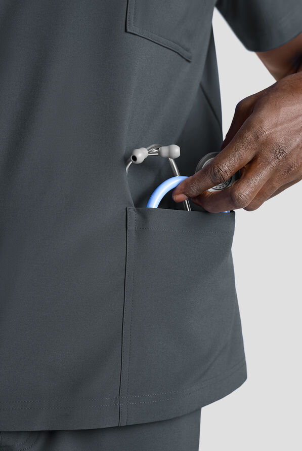 Easy STRETCH Men's 5-Pocket V-Neck Scrub Top - Pewter - 5