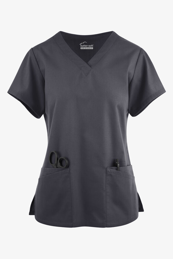 Blusa médica Butter-Soft Originals con cuello en V y 6 bolsillos para mujer - Pewter - 1