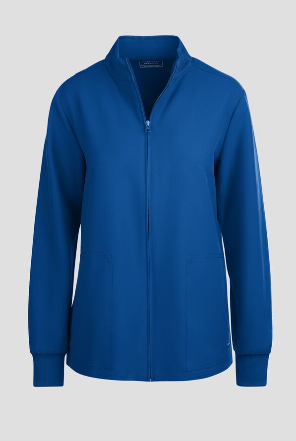 Cherokee Workwear Originals Ultra Women's 2-Pocket Crew Neck Zip Front Scrub Jacket - Royal - 1