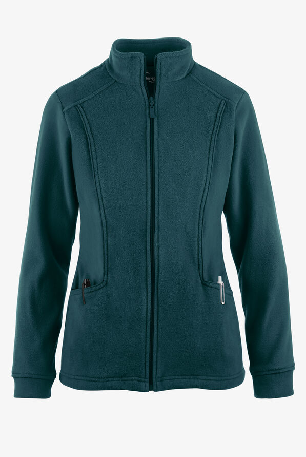 Butter-Soft STRETCH Women's 2-Pocket Zip Front Fleece Scrub Jacket - Caribbean Blue - 1