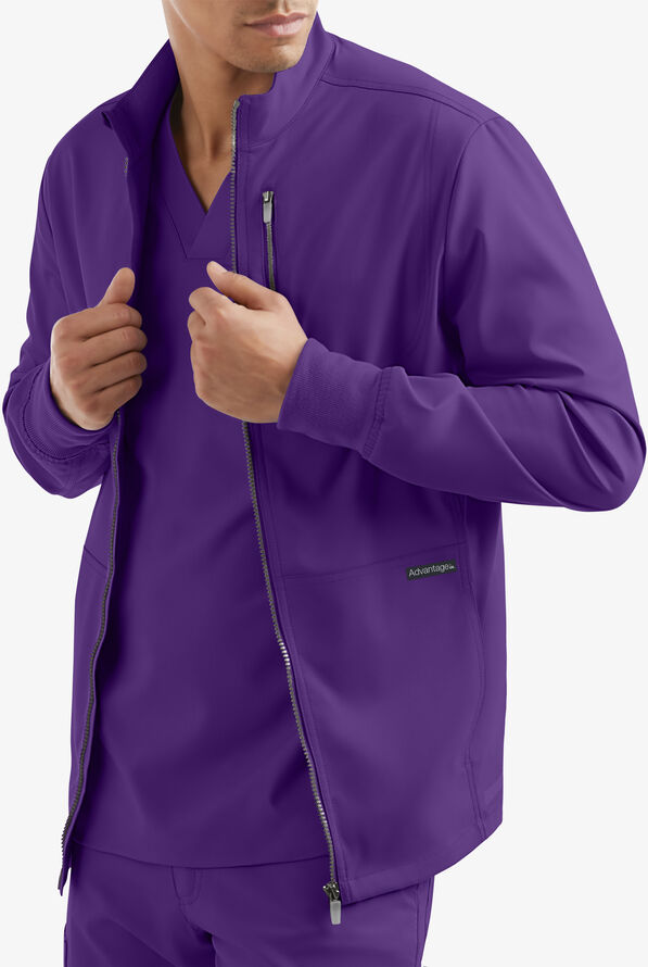 Advantage STRETCH Men's 4-Pocket Zip Front Warm-Up Scrub Jacket - Grape - 3