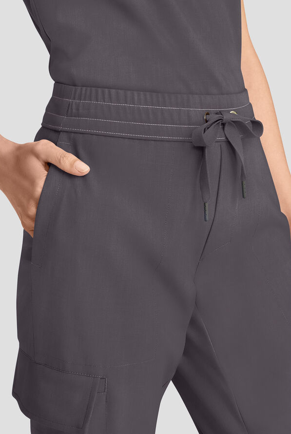 Healing Hands Quest Women's 4-Pocket STRETCH Straight Leg Drawstring Cargo Scrub Pant - Pewter - 2