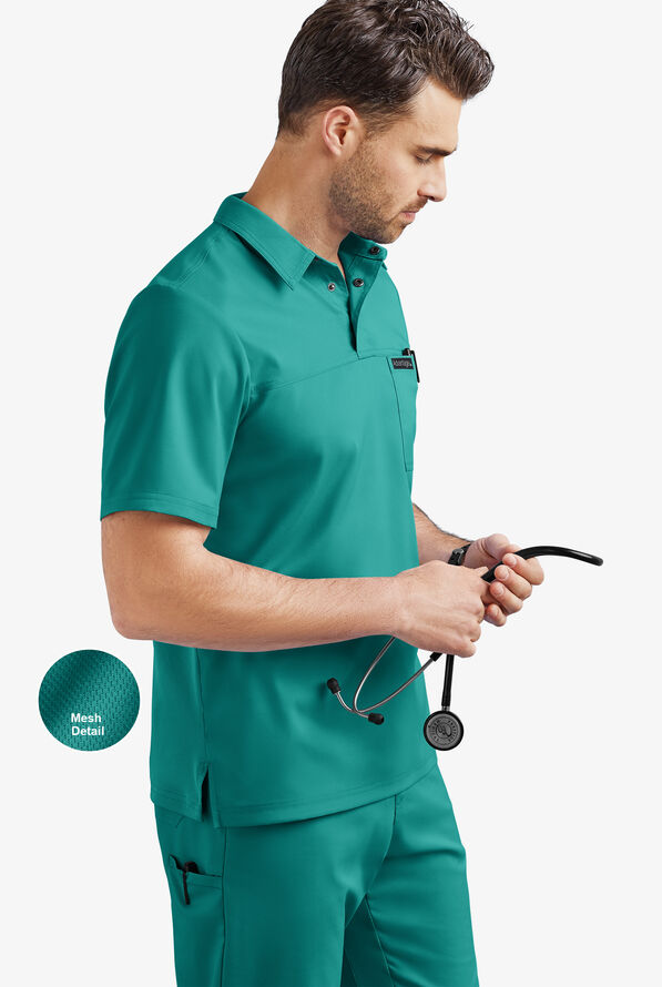 Advantage STRETCH Men's 3-Pocket Short Sleeve Polo with Back Air-Mesh Panels - Teal - 4