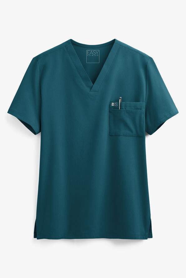 Easy STRETCH Riley Unisex 3-Pocket V-Neck Scrub Top - Caribbean Blue - 1