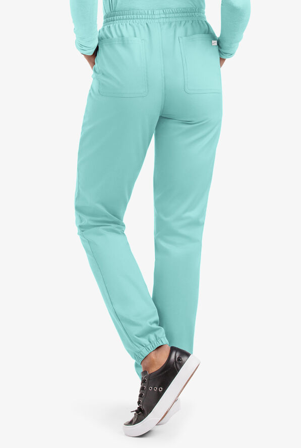 Butter-Soft STRETCH Women's 5-Pocket Jogger Scrub Pants - Petite - Aqua Moon - 2