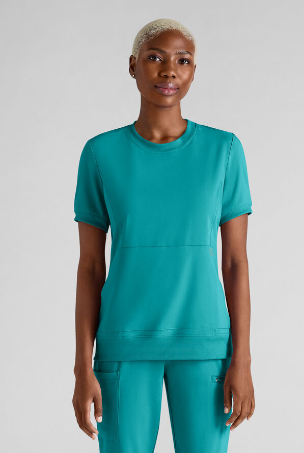 Easy STRETCH Anya Women's 2-Pocket Relaxed Crew Neck Scrub Top - Teal - 1