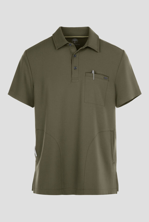 Healing Hands Quest Aidan Men's 3-Pocket STRETCH Shirt Collar Scrub Top - Olive - 1