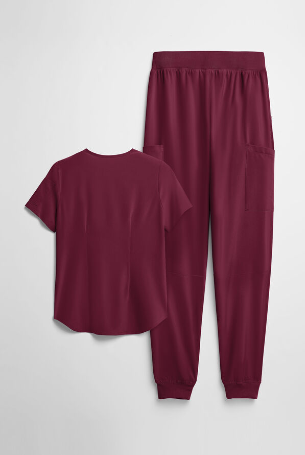 Easy STRETCH Women's 10-Pocket Scrub Set - Wine - 2