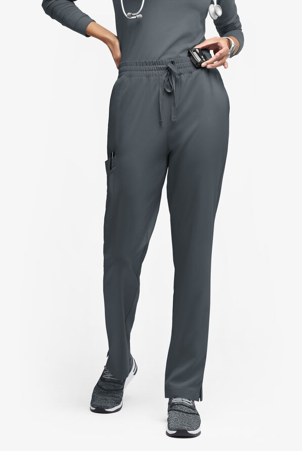 Easy STRETCH Naya Women’s Natural Waist 6-Pocket Straight Leg Scrub Pants - Petite - Pewter - 1