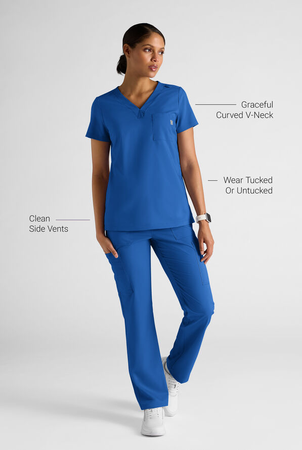 Blusa médica Butter-Soft STRETCH FLXTEK con cuello en V y 1 bolsillos para mujer - Royal - 3