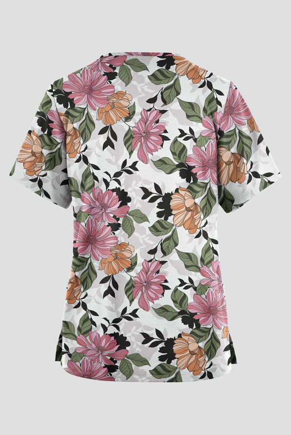Butter-Soft Originals Floral Fantasy Cosmo Pink Women's 2-Pocket V-Neck Print Scrub Top - null - 2