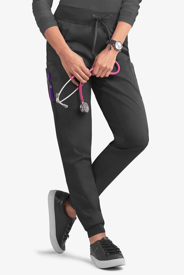 Butter-Soft STRETCH Women's 5-Pocket Cargo Jogger Scrub Pants - Petite - Black - 1