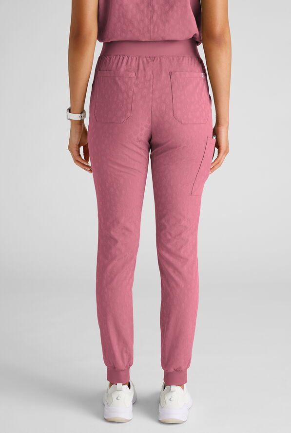 Easy STRETCH Olivia Women's Jacquard 7-Pocket Slim Leg Jogger Scrub Pant - Tea Rose - 4