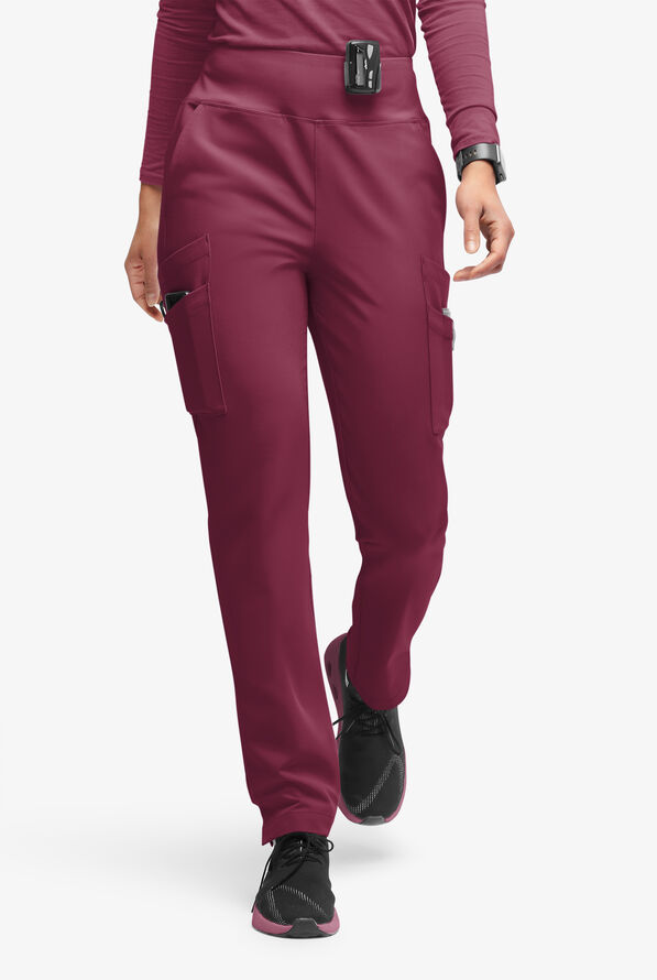 Movement by Butter-Soft Carina Women’s 7-Pocket Skinny Yoga Inspired  Scrub Pant - Petite - Wine - 1