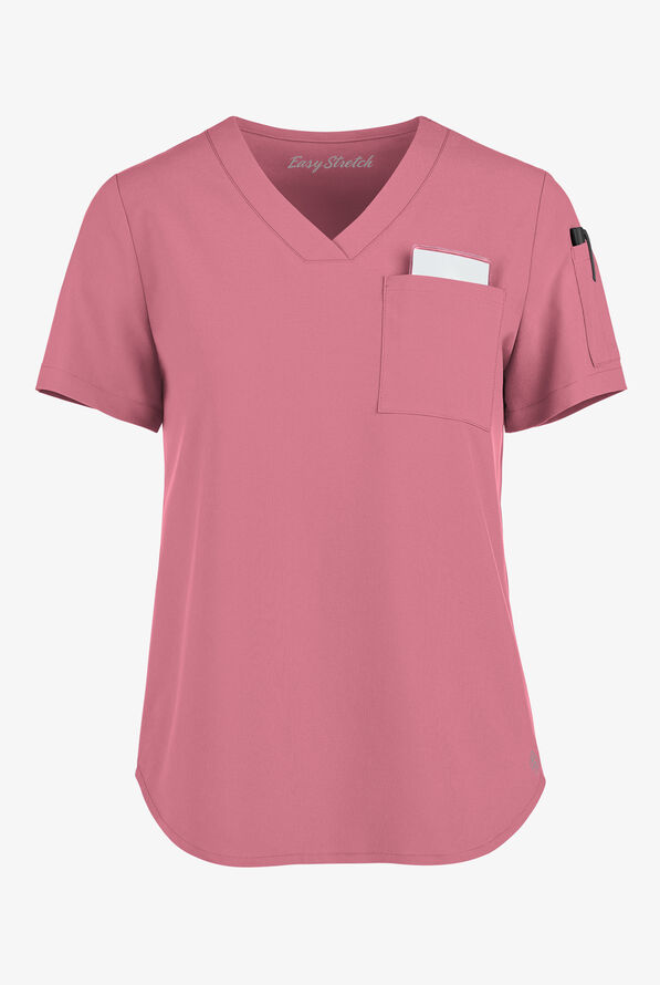 Easy STRETCH Chloe Women's 3-Pocket V-Neck Tuck-In Scrub Top - Tea Rose - 1