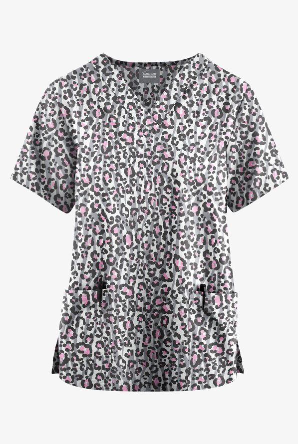 Butter-Soft Originals Jungle Mix Silver Women's 2-Pocket Classic Fit V-Neck Printed Scrub Top - null - 1