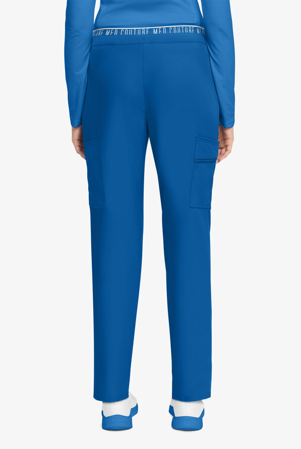 Med Couture Insight Women's 5-Pocket Logo Waistband Tapered Leg Cargo Scrub Pants - Royal - 4