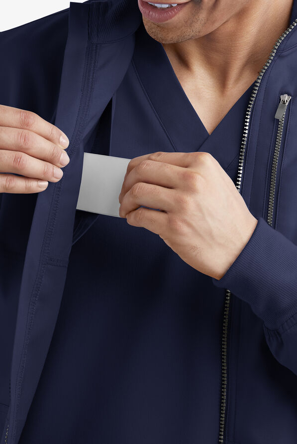 Advantage STRETCH Men's 4-Pocket Zip Front Warm-Up Scrub Jacket - Navy - 4