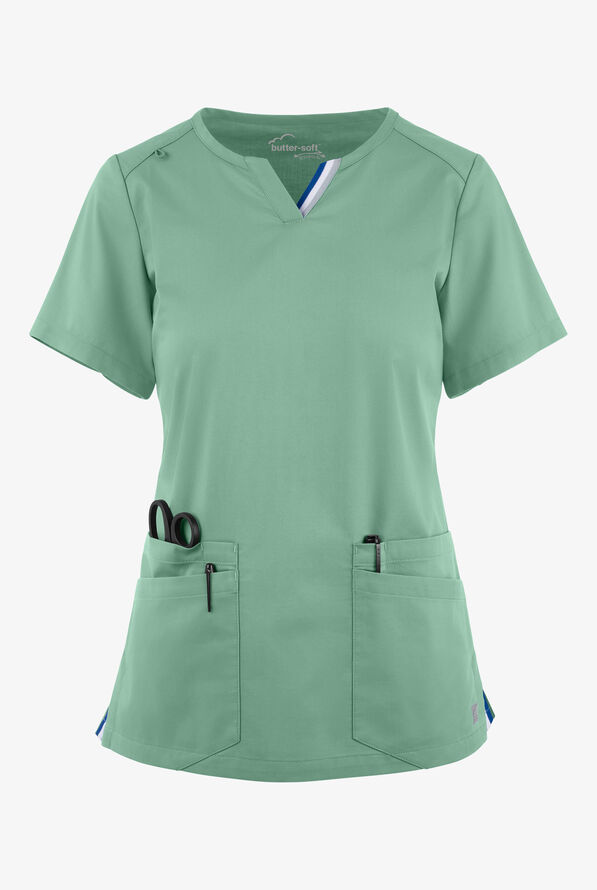 Blusa médica UA Butter-Soft STRETCH con tapeta con ribete deportivo y 6 bolsillos para mujer - Water Mint - 1
