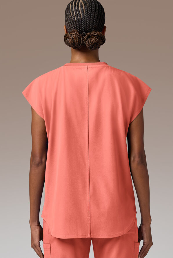 Hypothesis Edge Crew Women's 2-Pocket Relaxed Crew Neck Dolman Sleeve Scrub Top - Thermal Coral - 4
