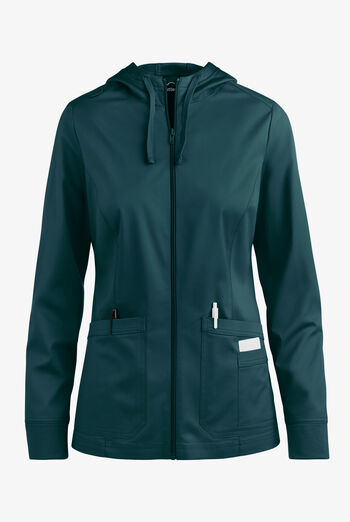 Butter-Soft STRETCH Women's 3-Pocket Zip-Front with Cozy Knit Hood and Trim Scrub Jacket