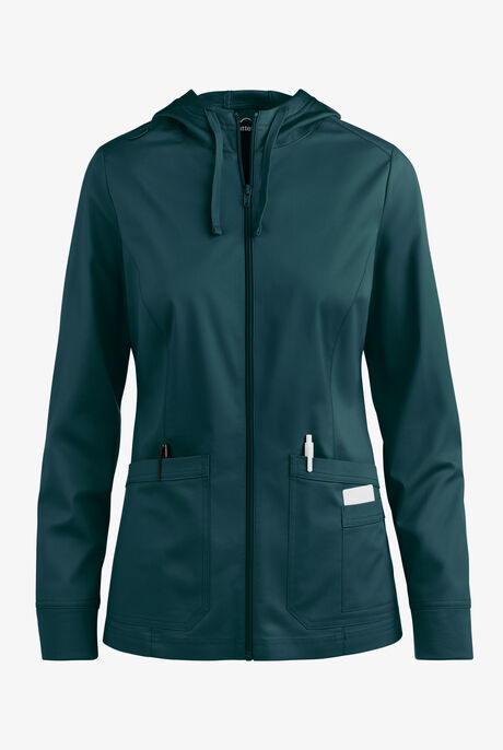 Butter-Soft STRETCH Women's 3-Pocket Zip-Front with Cozy Knit Hood and Trim Scrub Jacket