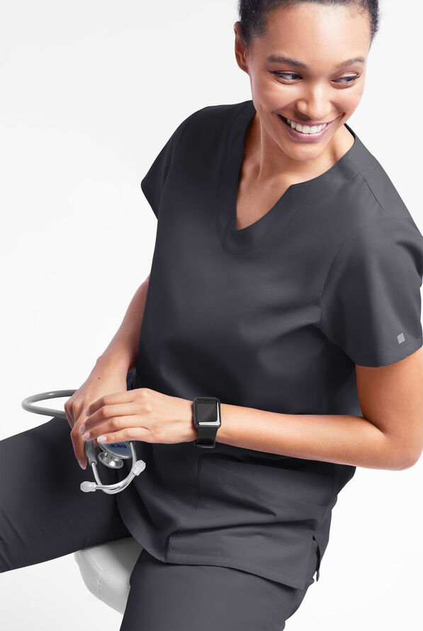 Butter-Soft Originals Women's 6-Pocket Scallop Neck Scrub Top - Pewter - 4