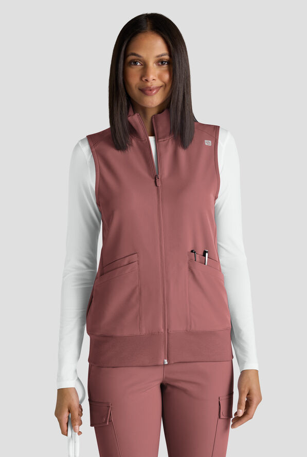 ReSurge Ebro Women's 6-Pocket Zip Front Stand Scrub Vest - Soft Chestnut - 1