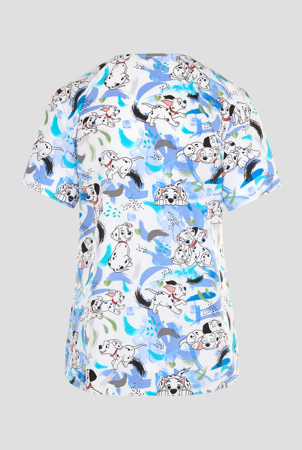 Tooniforms Disney's 101 Dalmatians Puppy Splash Women's 1-Pocket STRETCH V-Neck Print Scrub Top - null - 2
