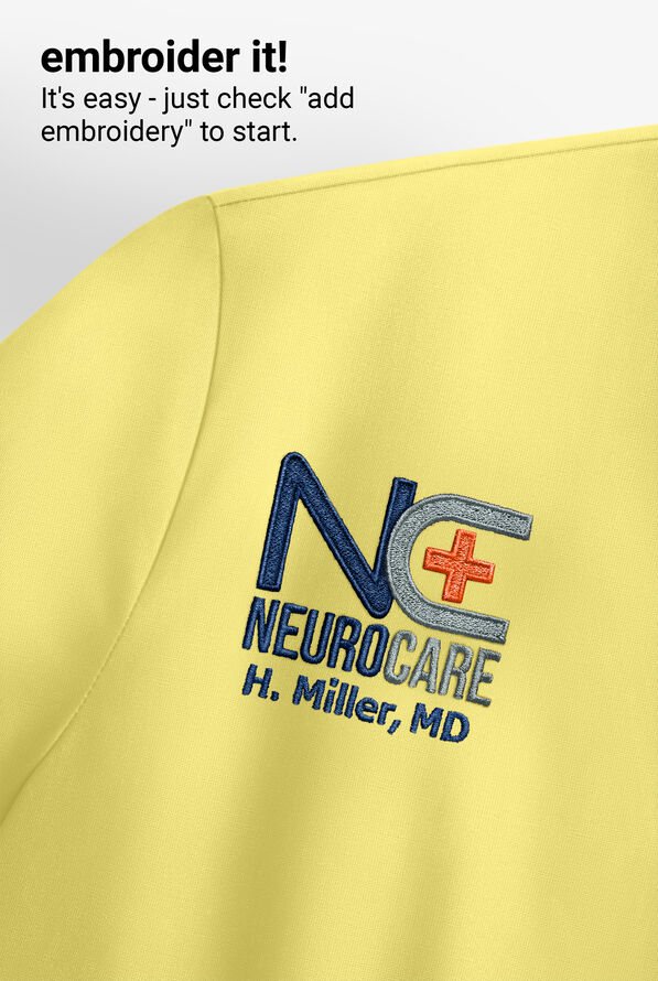 Blusa m&eacute;dica Butter-Soft STRETCH con cuello asim&eacute;trico tipo ojo de cerradura y 2 bolsillos para mujer - Lemon Sherbet - 5