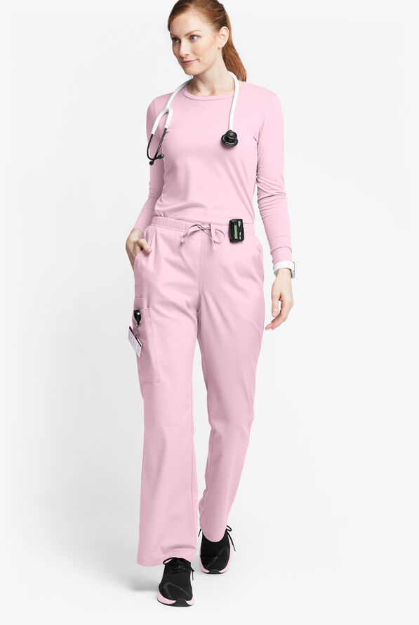 Butter-Soft Originals Women's 6-Pocket Mid Rise Flare Leg Scrub Pants - Petite - Rose Quartz - 4