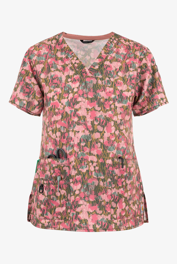 Carhartt Brush Camo Women's 5-Pocket STRETCH V-Neck Print Scrub Top - null - 1