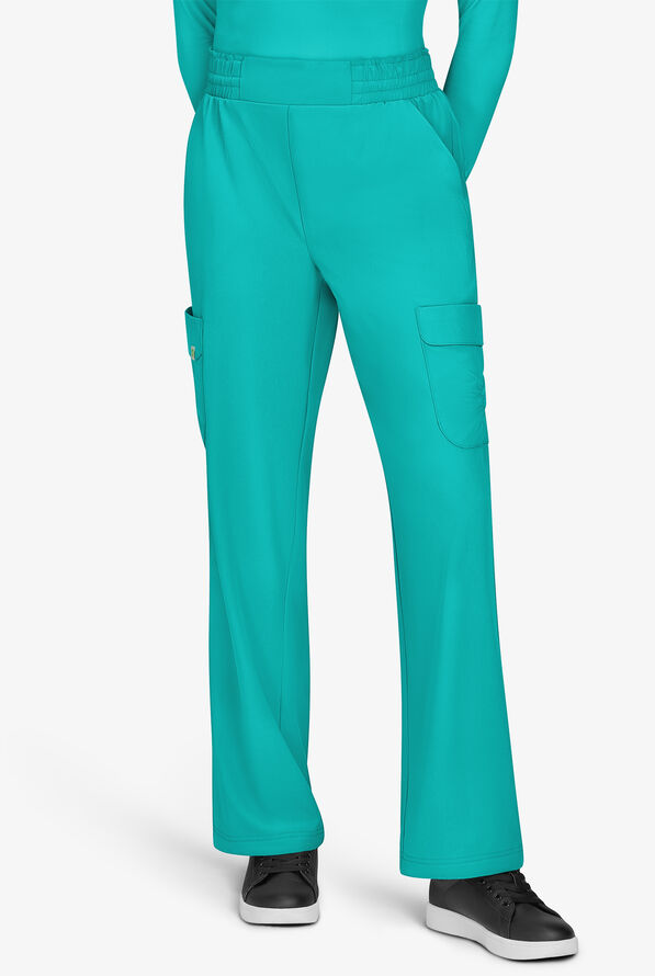 Planet koi Ayla Women's 6-Pocket STRETCH Flat Waist Rouched Cargo Convertible Wide Leg Scrub Pants - Waterfall Blue - 1