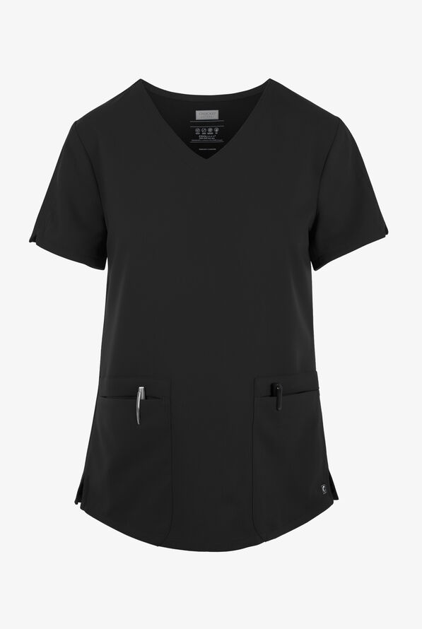 Cherokee Atmos Women's 2-Pocket STRETCH Coolmax V-Neck Scrub Top - Black - 1