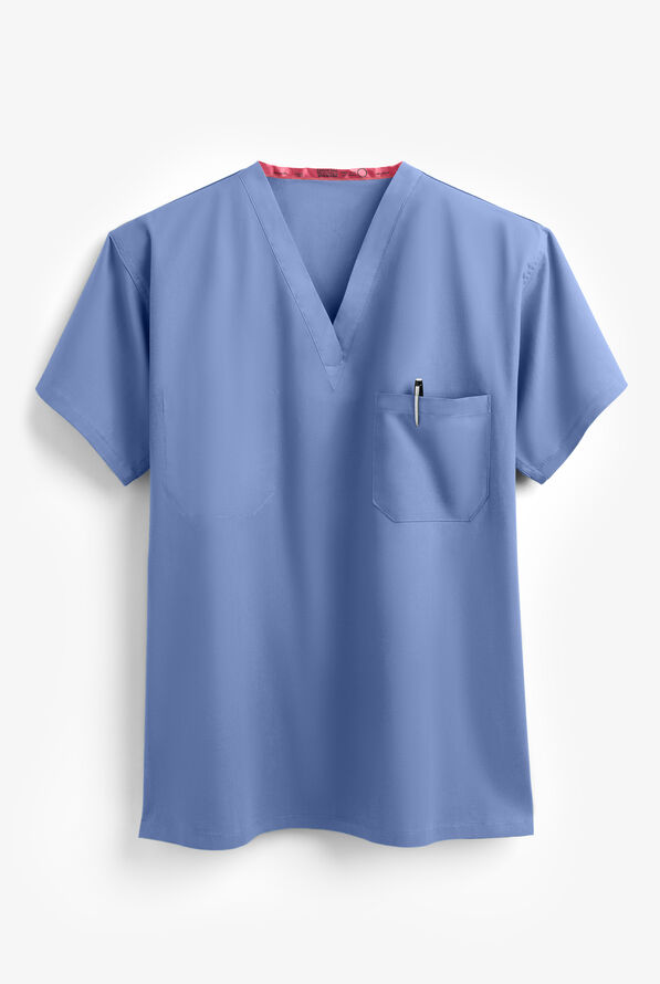 Fashion Seal Unisex 1-Pocket 100% Cotton Reversible Scrub Top - Ceil Blue - 1
