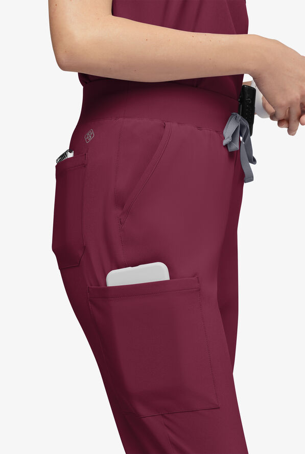 Easy STRETCH Olivia Women's 7-Pocket Slim Leg Jogger Scrub Pants - Petite - Wine - 2