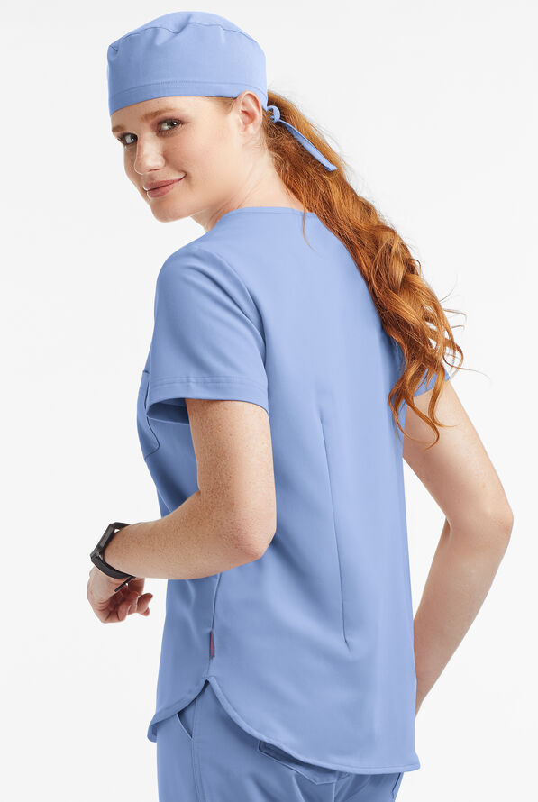 Blusa m&eacute;dica MOVEMENT by Butter-Soft Ceti con cuello en V y 1 bolsillo para mujer - Ceil Blue - 3