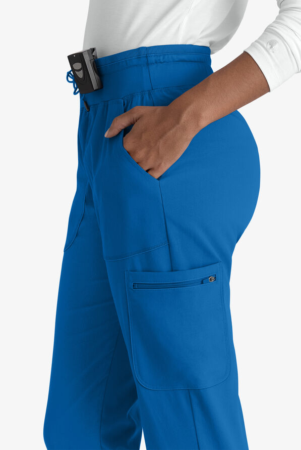 Pantalón médico Grey's Anatomy Spandex STRETCH Carly estilo cargo jogger con 7 bolsillos para mujer - Royal - 2