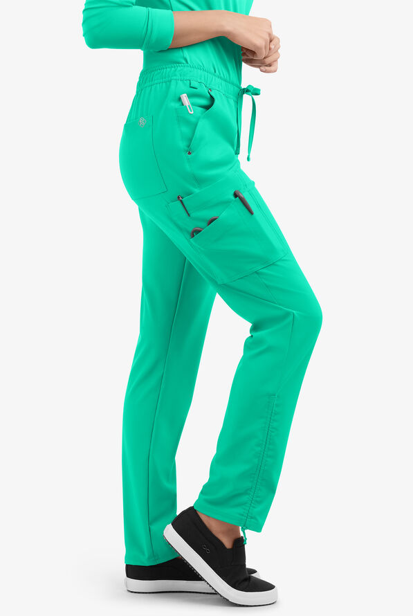 Easy STRETCH Halle Women's 11-Pocket Ruched Leg Jogger Scrub Pants - Petite - Dynasty Green - 2