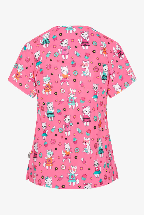 Blusa médica estampada Zavate Ava Therese Kitty Treats STRETCH con cuello en V y 2 bolsillos para mujer - null - 2