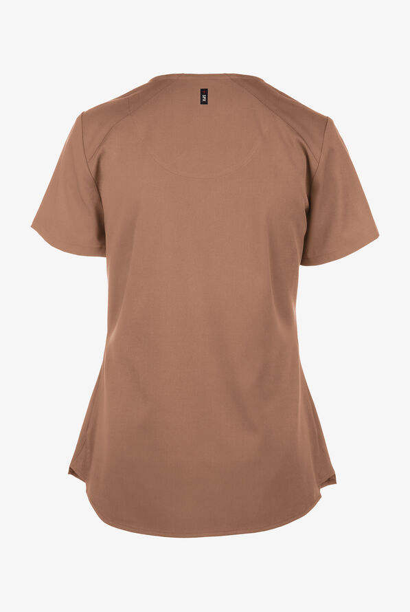 Blusa m&eacute;dica Grey&rsquo;s Anatomy Spandex STRETCH con cuello en V y 4 bolsillos para mujer - Warm Mocha - 3