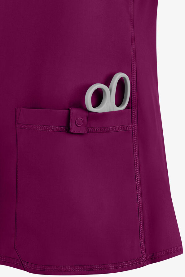 Cherokee Flexibles Women's 2-Pocket Sporty V-Neck Scrub Top - Wine - 3