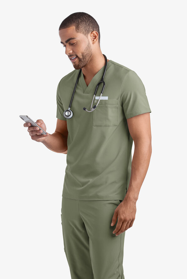 Easy STRETCH Riley Unisex 3-Pocket V-Neck Scrub Top - Olive Leaf - 2