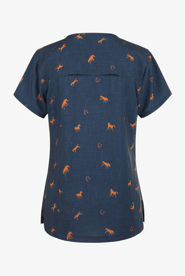 Carhartt Bridle Path Horses Women's 1-Pocket STRETCH V-Neck Print Scrub Top - null - 2