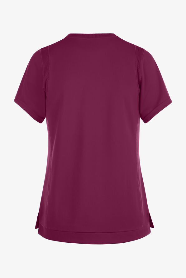 Wink Renew Knit Women's 2-Pocket STRETCH Rib-Knit Crew Neck Scrub Top - Wine - 2