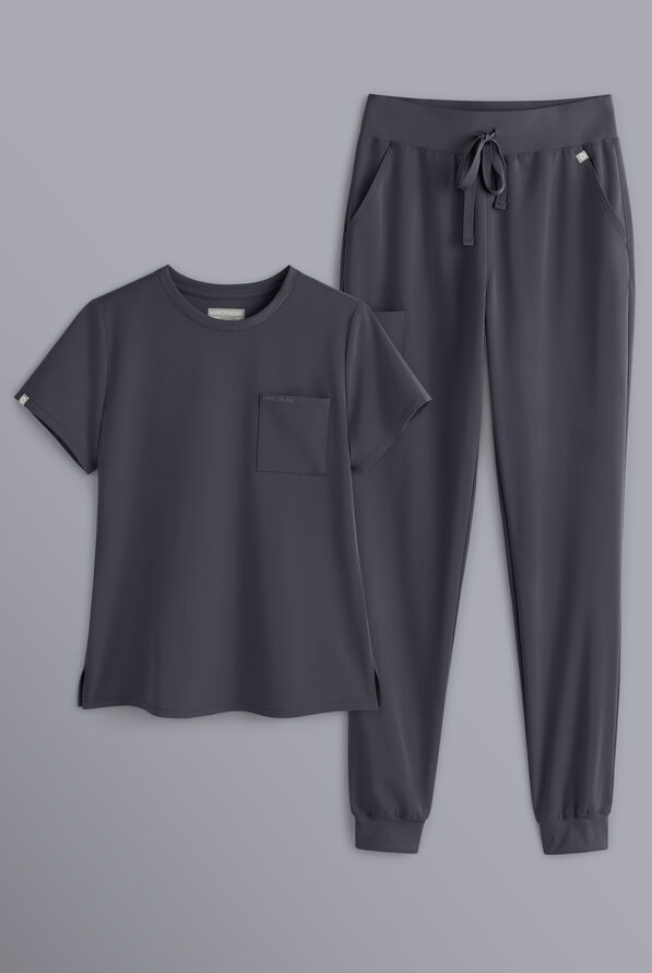Conjunto de uniforme médico Hypothesis estilo jogger con cuello redondo para mujer - Pewter - 1