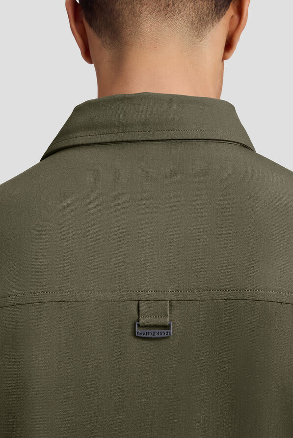 Healing Hands Quest Aidan Men's 3-Pocket STRETCH Shirt Collar Scrub Top - Olive - 4