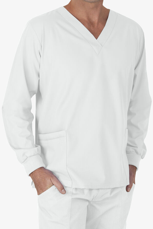 Butter-Soft Core Unisex 5-Pocket Long Sleeve Scrub Top - White - 4